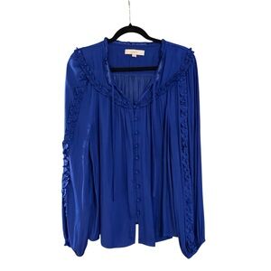 LOFT Royal Blue Blouse with Ruffle Detail